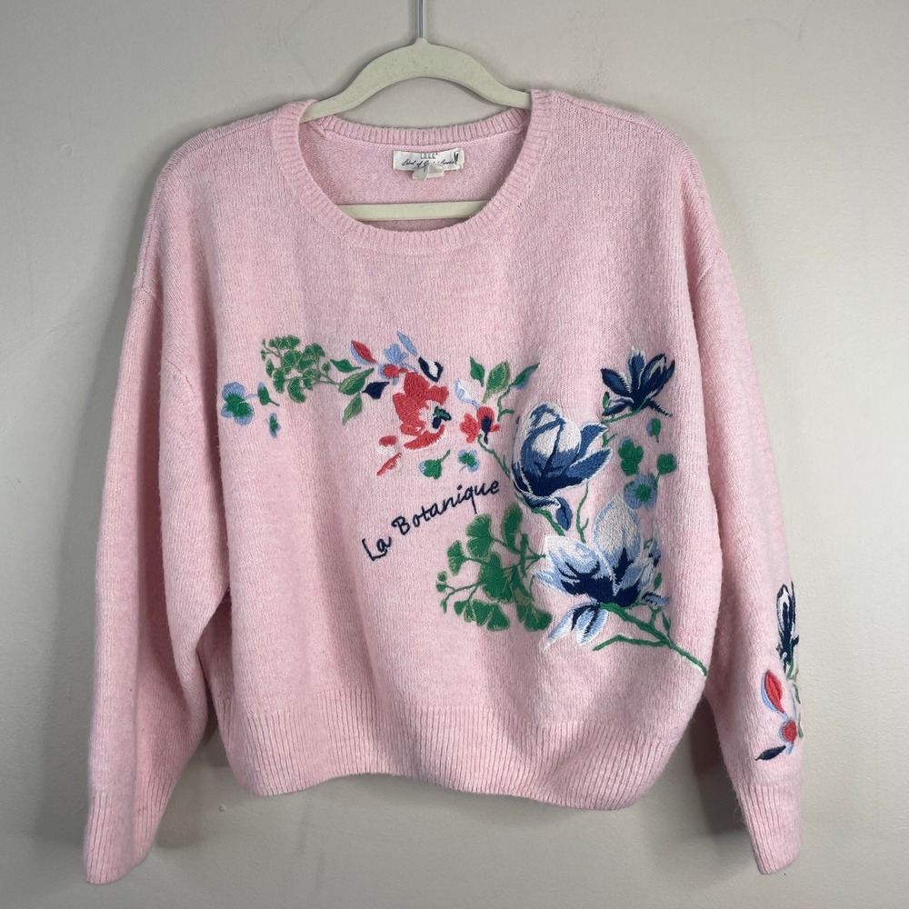 Parisian Style Baggy Sweater Medium La Botanique Twee Embroidered Floral Soft